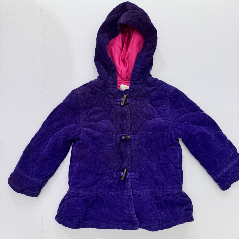 Girls Gymboree Purple Corduroy Toggle Hooded Jacket XS 4 Quilted Lined